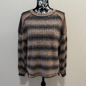 Umgee Brown Striped Ribbed Shirt